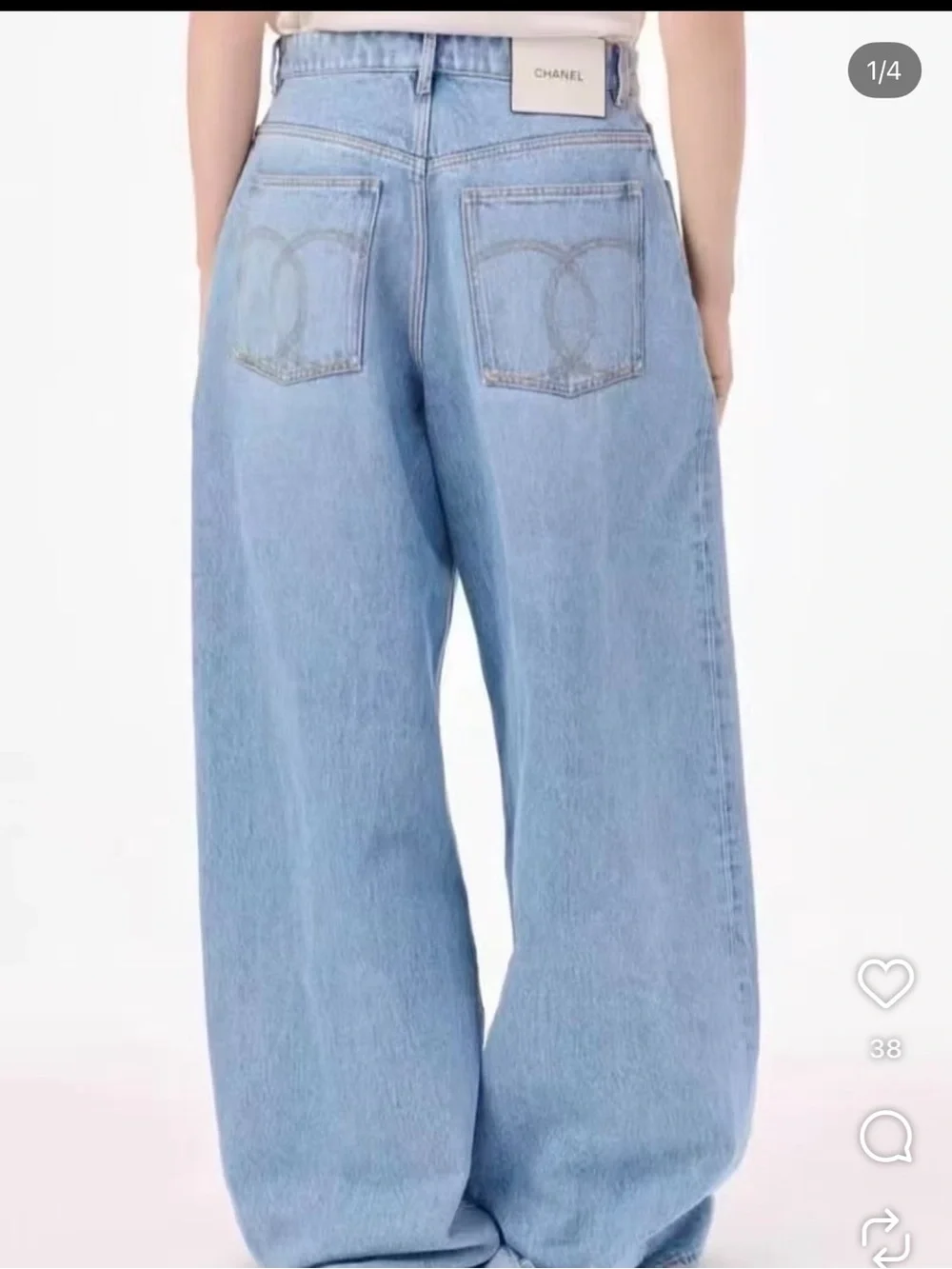 Chanel Jeans Wide-Leg Denim Brand New w/Tags Gold Button and Details Size 40